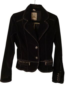 Vintage Guess Black Velvet Blazer with Gold Button Accents